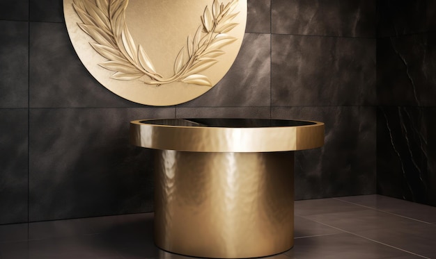 Złoty okrągły stół z logo na nim