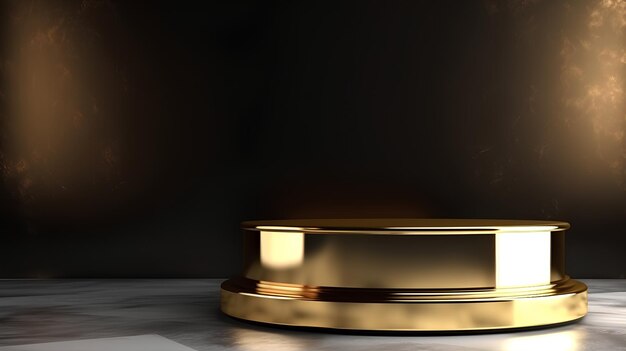 Złoty piedestal do wystawiania Puste podium do wystawienia produktów Złote piedestale produktów na czarnym tle