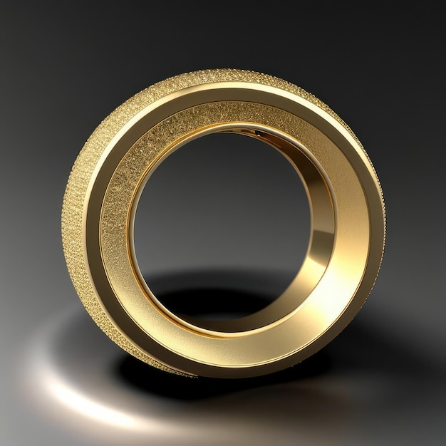 Złoty pierścionek o teksturowanej powierzchni.
