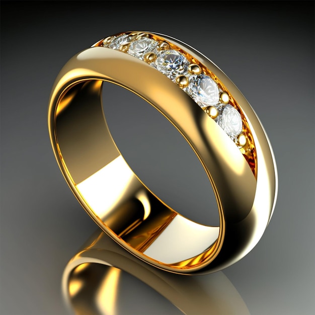 Złoty pierścionek z brylantami i czarnym tłem