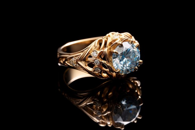 Zdjęcie złoty pierścionek z diamentem.