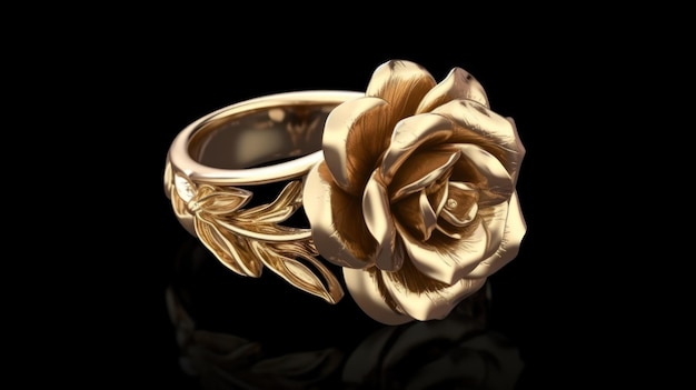 Złoty pierścionek z różami na nim