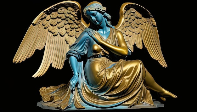 złoty posąg anioła na czarnym tle