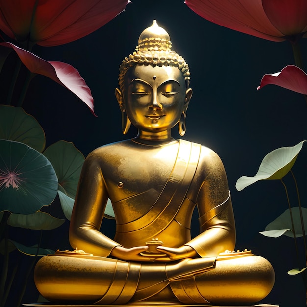 złoty posąg buddy z pozy lotosu