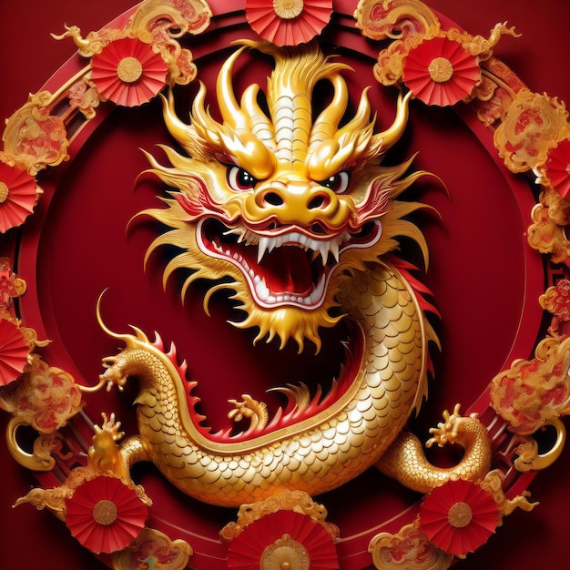 złoty smok chiński horoskop nowy rok smoka 2024 tło dla projektu