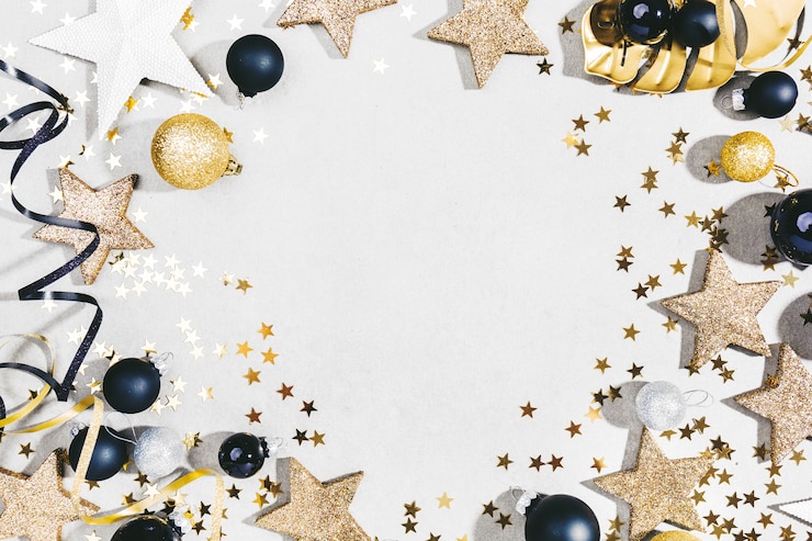 Zdjęcie złoty srebrny christmas deco na szaro