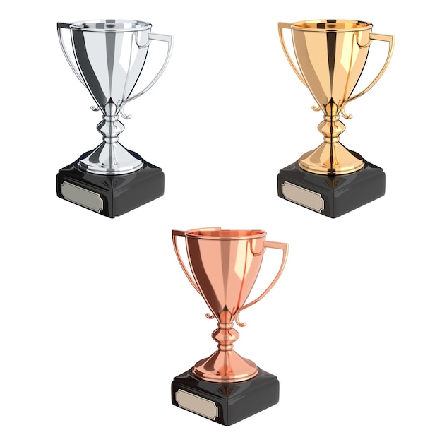 Złoty srebrny i brązowy trofeum zestaw ilustracji 3D