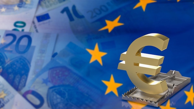 Złoty Symbol Euro Na Koncepcji Biznesowej Pułapki Na Szczury Renderowania 3d