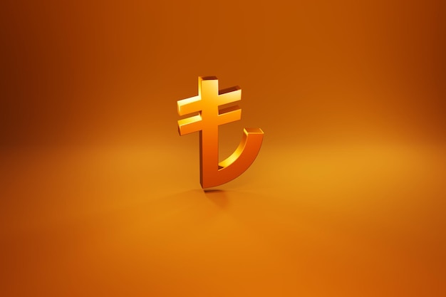 Złoty symbol waluty lira turecka na złotym tle renderowania 3d