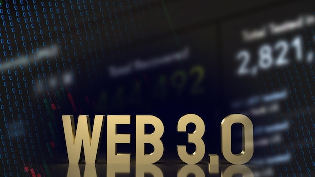 Złoty tekst sieci Web 3.0 na renderowaniu 3d w tle biznesowym