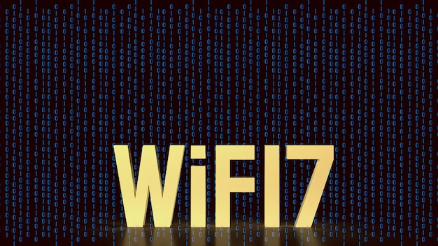 Złoty tekst wifi 7 dla Internetu lub koncepcji technologii renderowania 3d
