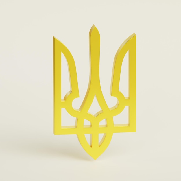 Złoty Trójząb symbol narodowy Ukrainy Ukraińskie godło narodowe 3D render illuatration