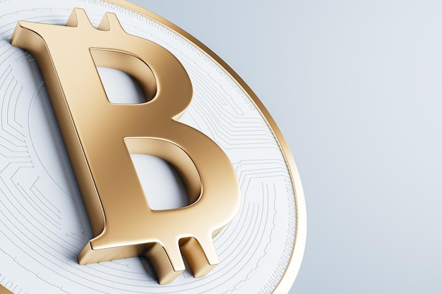 Złoty znak bitcoin na jasnym tle Koncepcja kryptowalut i finansów Renderowanie 3D