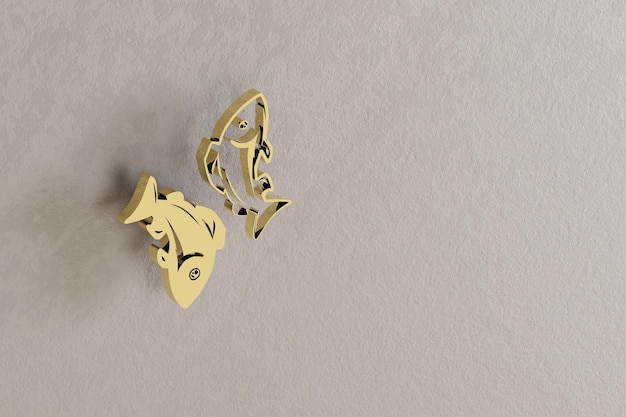 Złoty znak zodiaku Ryby na białym tle ściany ilustracja renderingu 3d Abstract contempora