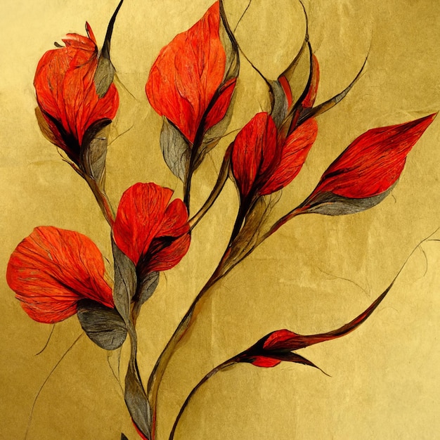 Złoty żółty i czerwony streszczenie ilustracja kwiat