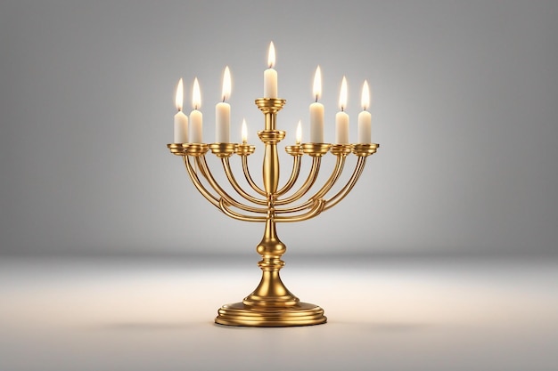 złoty żydowski świecznik i świeczka chanucka