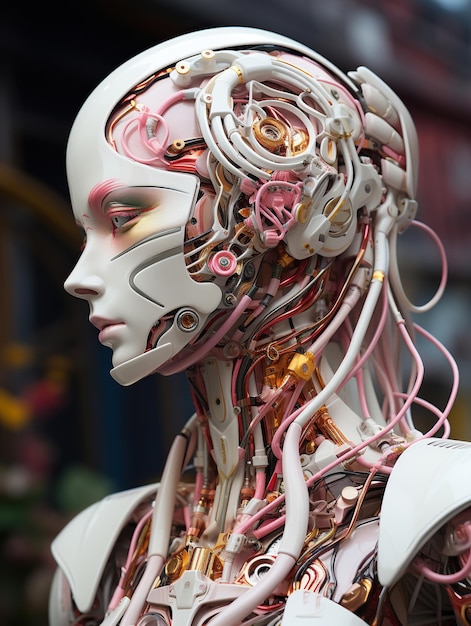 Złożona anatomia robota Piękny humanoidalny robot Cyberpunk 3D Rendering