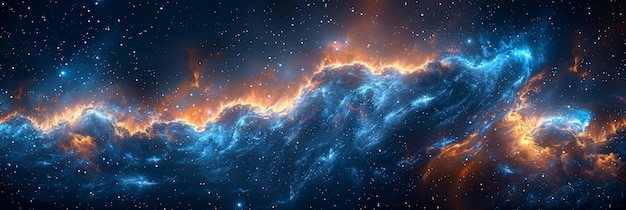 Złożona sieć intensywnie świecącej niebieskiej elektryczności przepływająca przez ciemną przestrzeń przypominającą naukową ilustrację plazmy