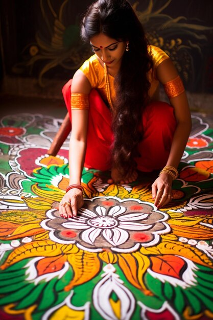 Zdjęcie złożone dzieło sztuki rangoli wykonane na ram navami