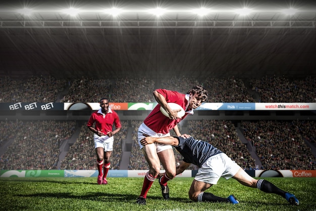 Złożony obraz fanów rugby na arenie