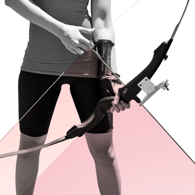 Zdjęcie złożony obraz przedstawiający sportsmenkę trzymającą łuk