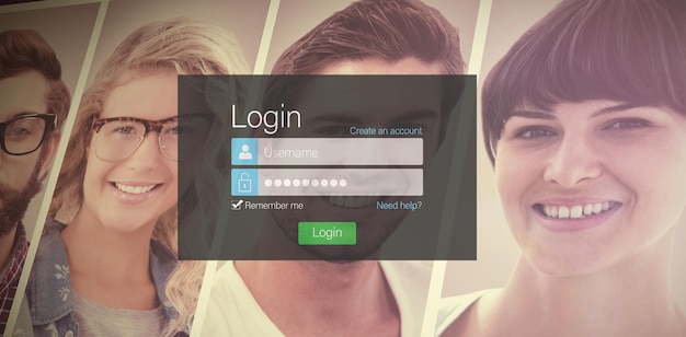 Zdjęcie złożony obraz zbliżenia strony logowania