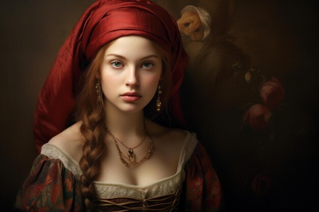 Zdjęcie złożony renesansowy portret kobiety w stylu generate ai