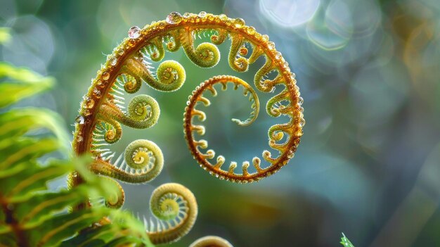 Zdjęcie złożony spiralny wzór rozciągającej się paprocie ilustrujący naturalne piękno i doskonałość natury
