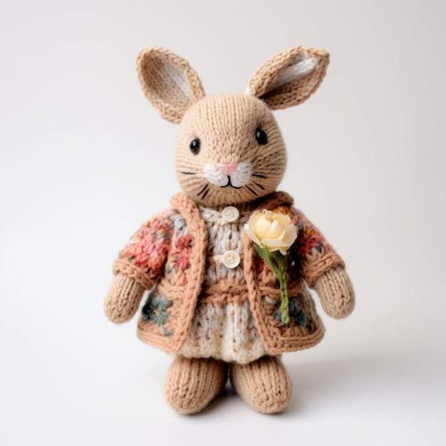 Złożony tricotany królik z różami Delikatne i szczegółowe dzieło sztuki