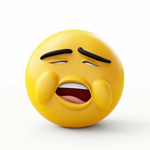 Zmęczona twarz emoji na białym tle wysokiej jakości 4k hdr