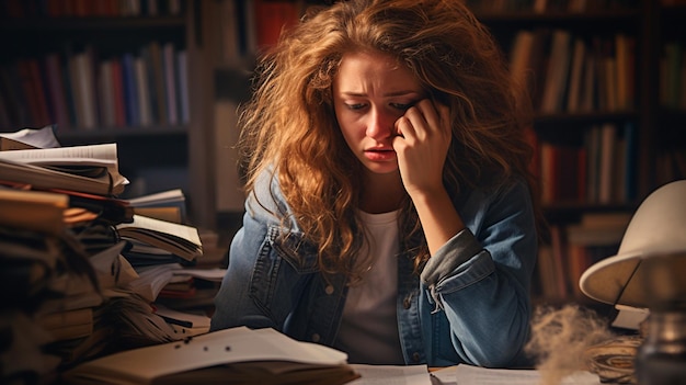 zmęczony student siedzi przy biurku