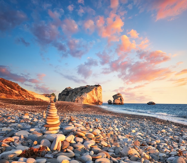 Zmierzch Blisko Petra Tou Romiou, Cypr, Pafos