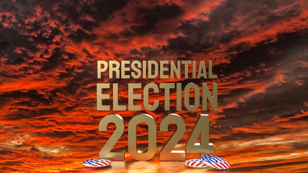 Zmierzch nieba i złoty tekst wybory prezydenckie 2024 do renderowania koncepcji głosowania 3d