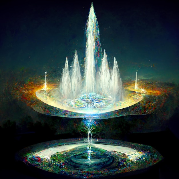 znajduje się na niej fontanna wodna o okrągłym wzorze generatywnym ai