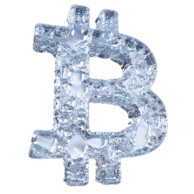 Znak bitcoina lodowego izolowany na białym tle