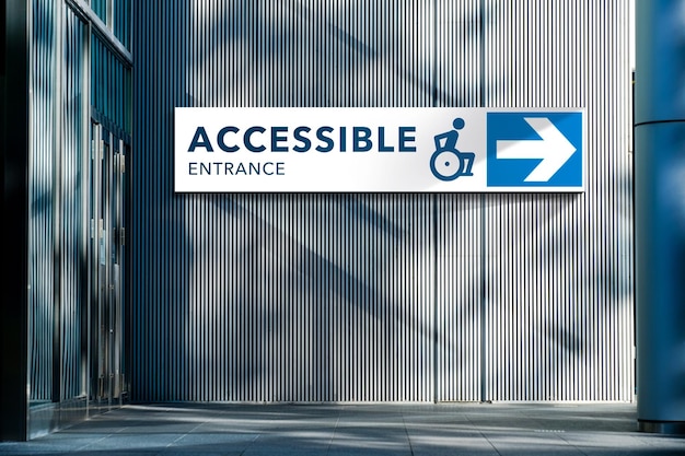 Znak dla osób niepełnosprawnych i osób poruszających się na wózku inwalidzkim w budynku zewnętrznym
