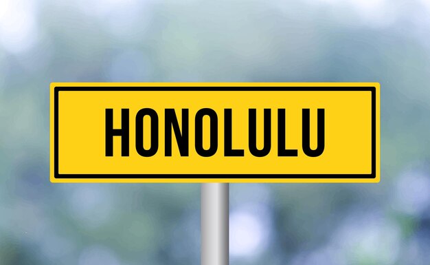 Zdjęcie znak drogowy w honolulu na niewyraźnym tle