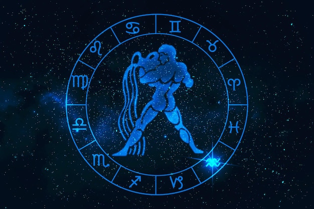 Zdjęcie znak horoskopu wodnika w dwunastu znakach zodiaku na tle gwiazd galaktyki