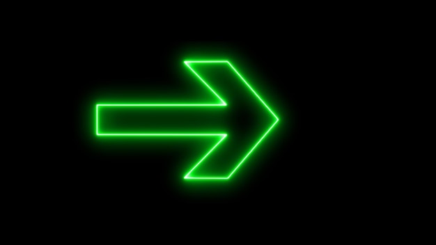 Znak neonowej strzałki Zielona strzałka skierowana w prawo Miga neonowa ikona strzałki w prawo Strzałka neonowa w prawo