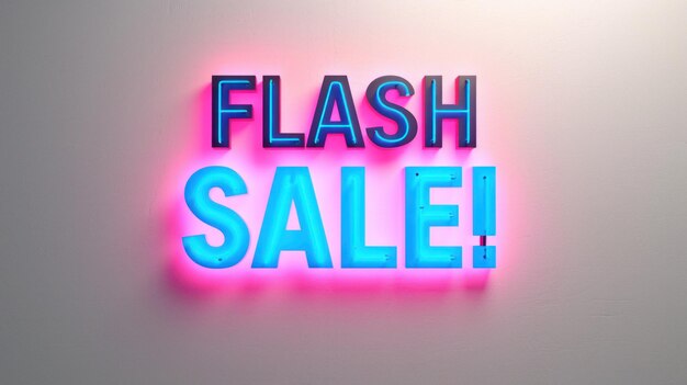 Znak neonowy z napisem "Flash sale" na białej ścianie.