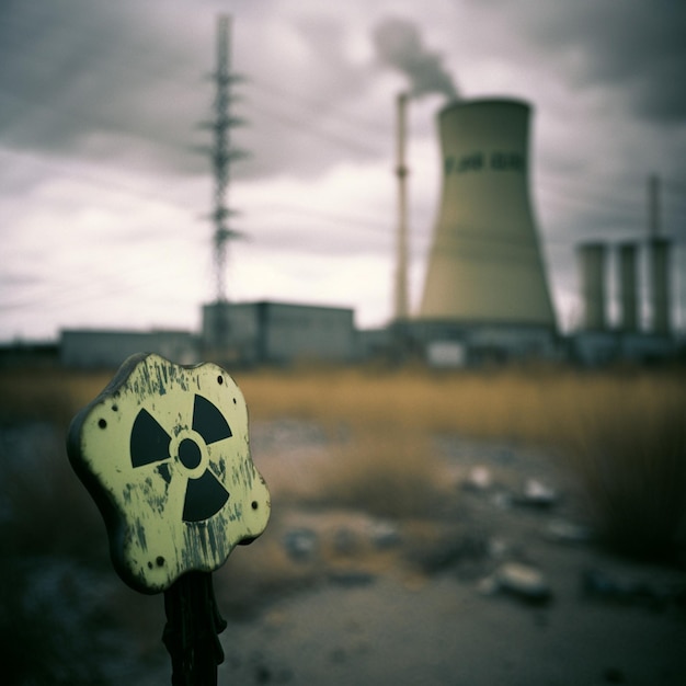 Zdjęcie znak niebezpieczeństwa wycieku elektrowni jądrowej znak niebezpieczeństwa wojny jądrowej 3d ilustrowane
