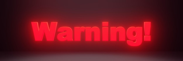 Znak ostrzegawczy czerwony neon oświetlenie tekst 3d renderowanie napis baner internetowy