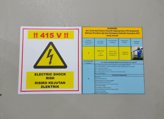 Znak Ostrzegawczy O Ryzyku Uderzenia Prądem Elektrycznym I Wskazówki Dotyczące Stosowania Odpowiednich środków Ochrony Osobistej Podczas Wykonywania Pracy