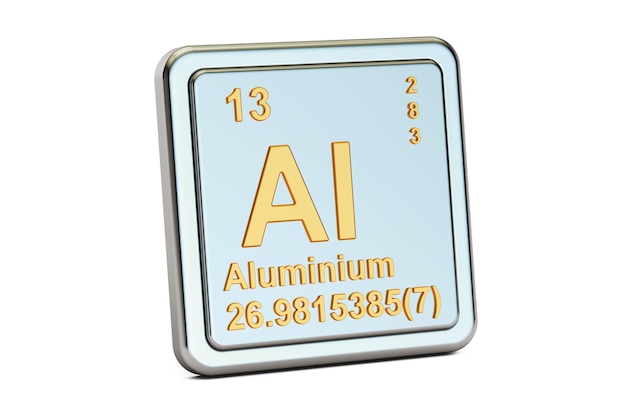 Znak pierwiastka chemicznego aluminium Al, renderowanie 3D