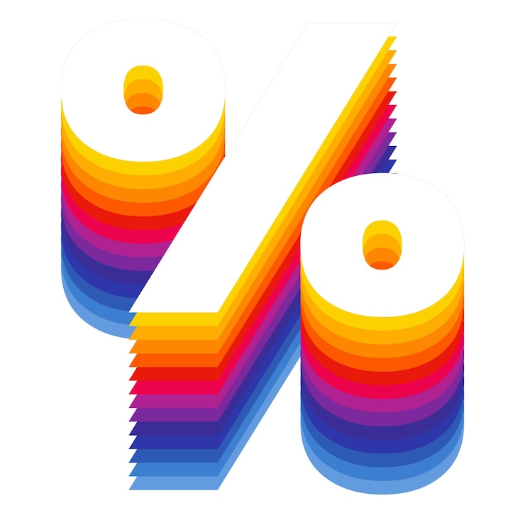Zdjęcie znak procentowy png retro kolorowy warstwowy symbol przezroczysty tło