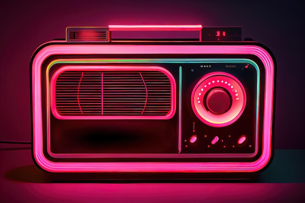 Znak radiowy Neon Ilustracja wektora odbiornika radiowego w stylu jasny neon Generative Ai