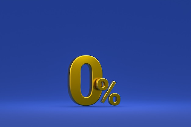 Znak zero procent i zniżka sprzedaży na niebieskim tle ze specjalną stawką oferty. renderowanie 3d