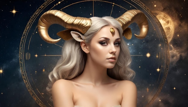 Znak zodiaku Baran kobieta z rogami