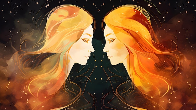 Znak zodiaku Bliźniacy dwie czerwonowłosy dziewczyny generatywne ai ilustracja