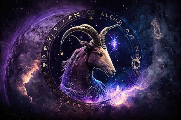 Zdjęcie znak zodiaku koziorożca na tle mgławicy